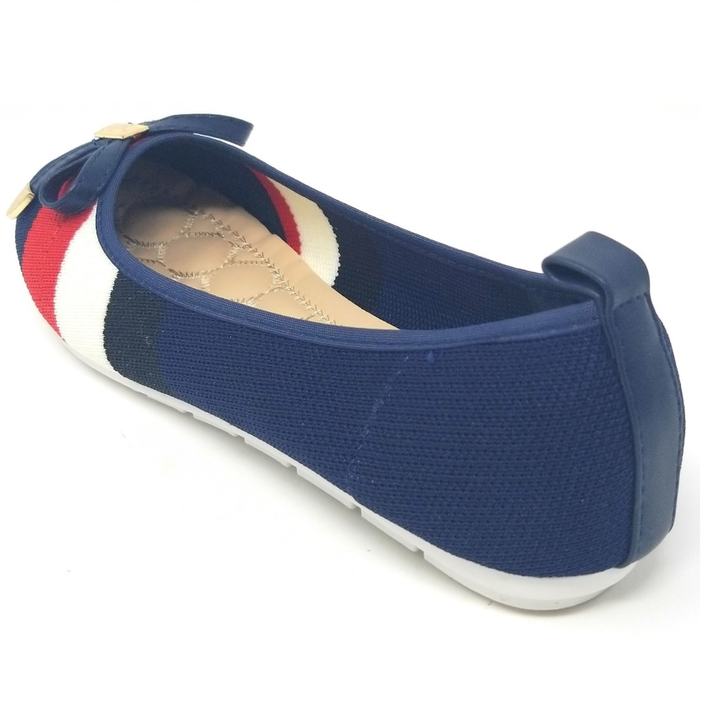Women's Knit Ballet Flats w. Bow, KT-1802, Navy - Picture 4 of 5